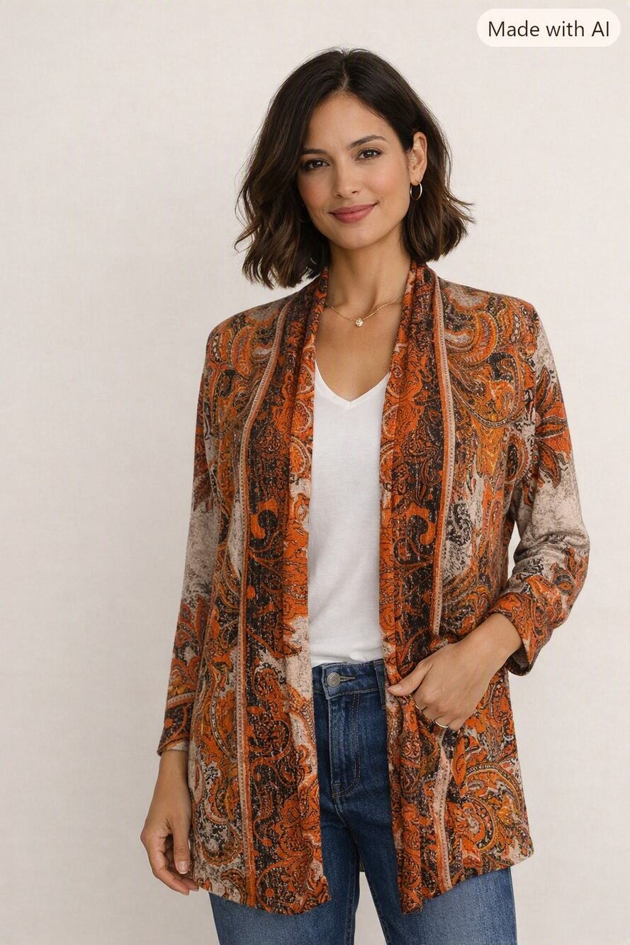Chico’s Paisley Boho Open‑Front Cardigan – Size 0 (Fits US 4–6)